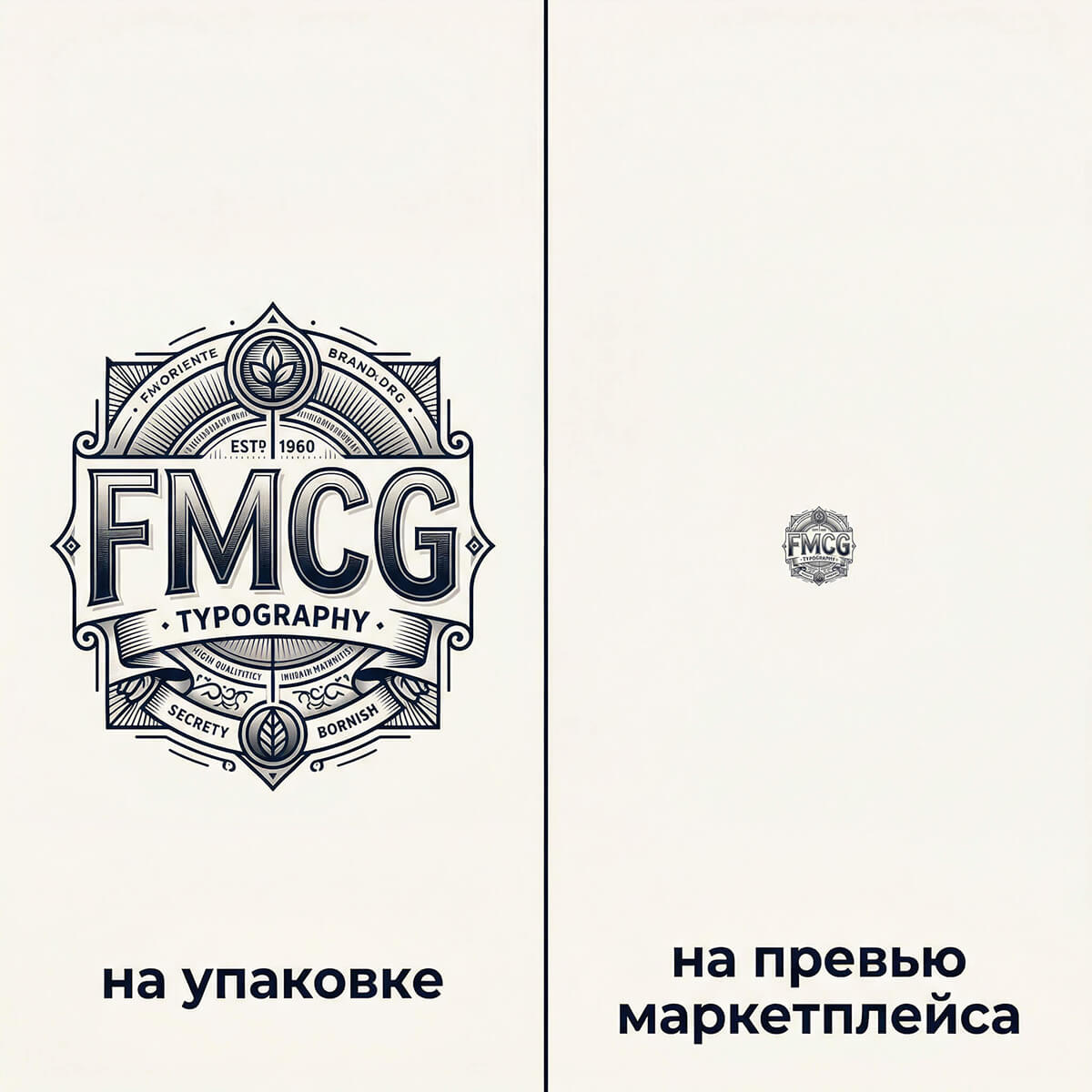 Логотип FMCG-бренда в реальном размере и на превью маркетплейса 50×50 px — нечитаемое пятно